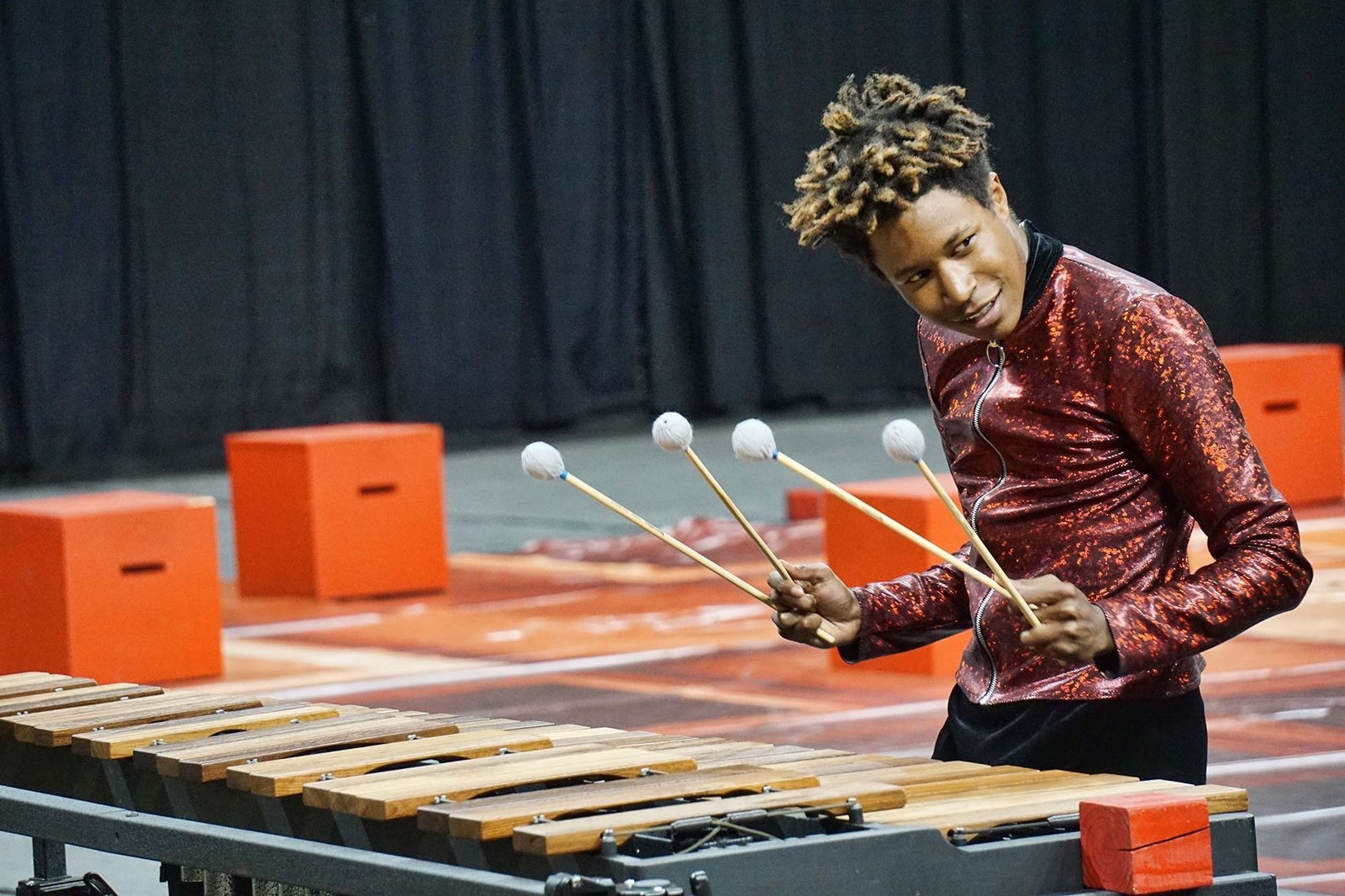 Derek performing with UTSA indoor percussion